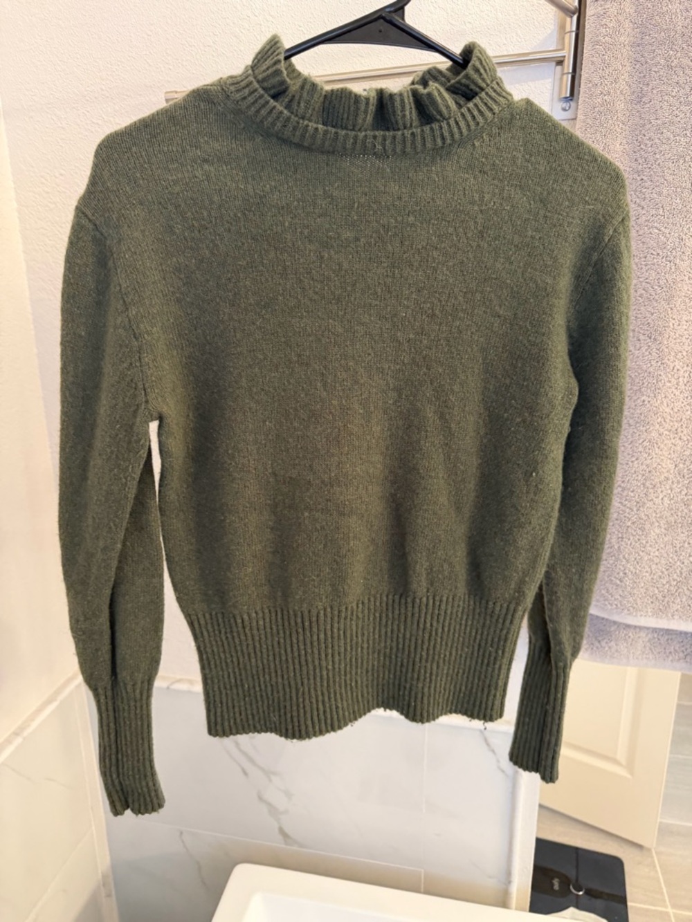 J. Crew Olive Green Ruffle-Neck Turtleneck Sweater